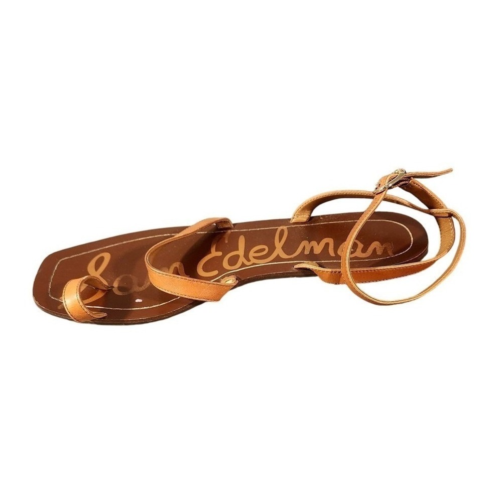 Sam Edelman Sandals Shoes Womens Size 9 Brown Leather Strappy Thong‎ Flat Ankle